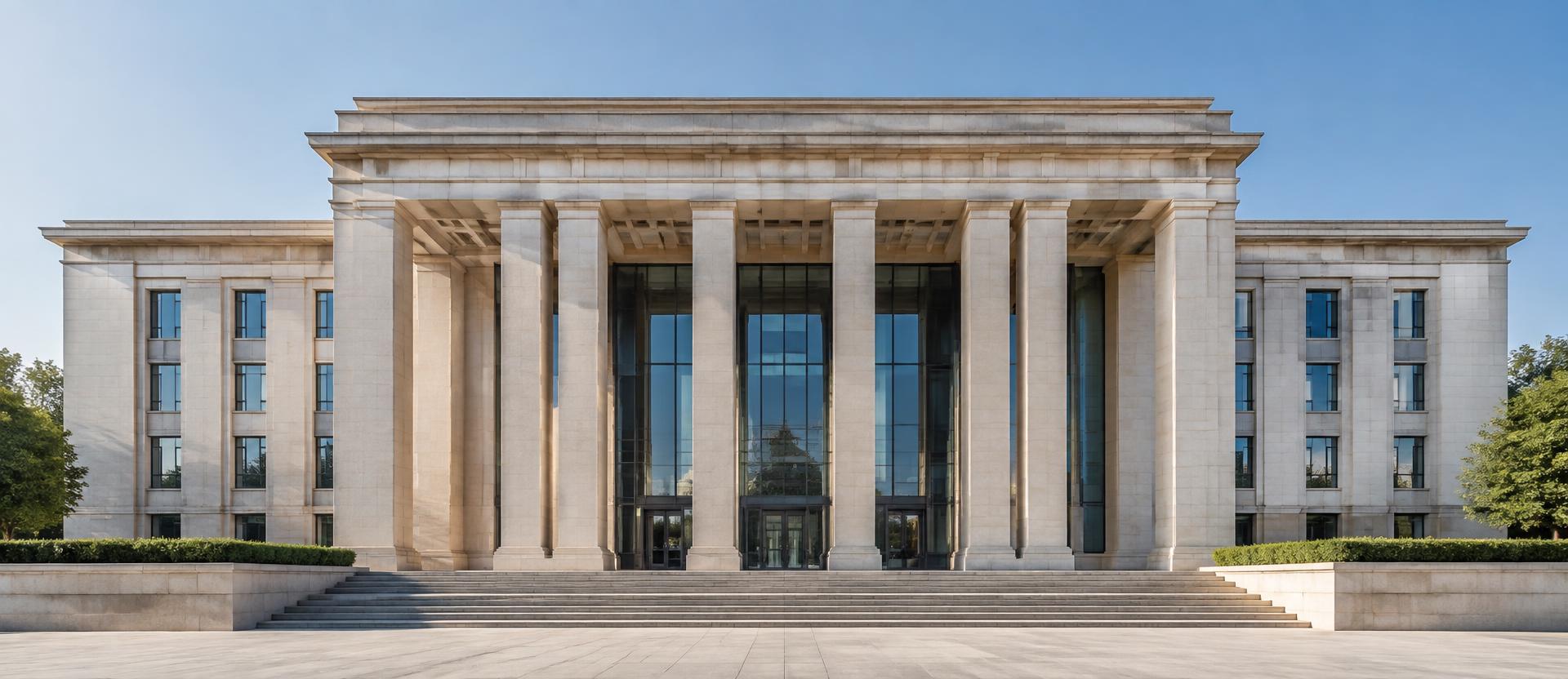 Plain government building facade under flat daylight
