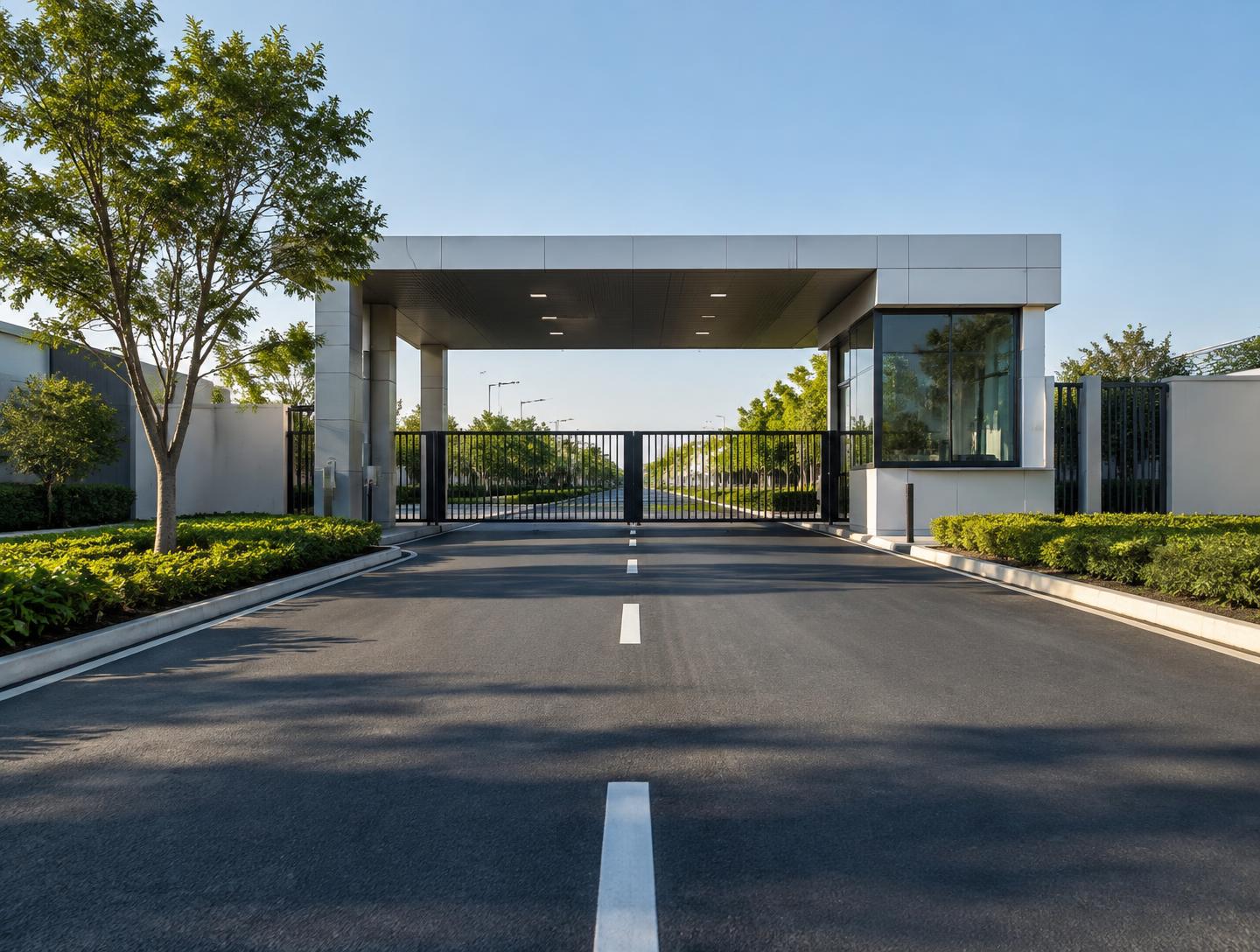 Approach road leading to a secure facility entrance